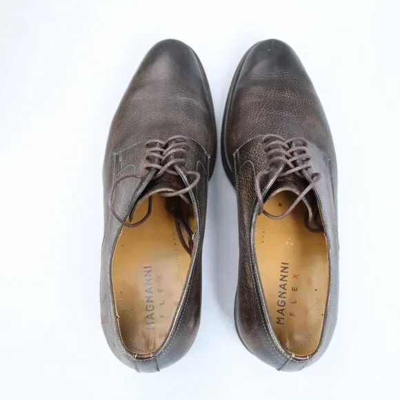 MAGNANNI FLEX Leather Brown Pebbled Leather Oxford Size‎ 9.5 M Spain LONG Laces